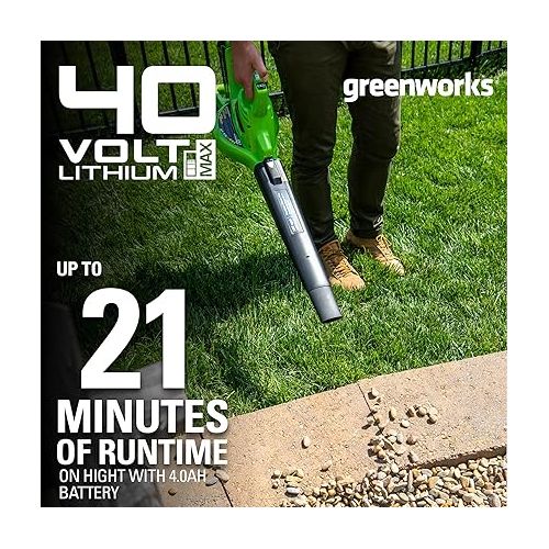  Greenworks 40V (185 MPH / 340 CFM / 75+ Compatible Tools) Cordless Brushless Leaf Blower / Vacuum, Tool Only