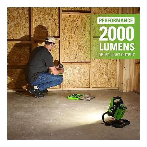  Greenworks 40V (AC/DC) 2000-Lumen LED Work Light, 360° Head Rotation, Tripod Mountable, Portable, Indoor/Outdoor Light, Flood Light, Tool-Only