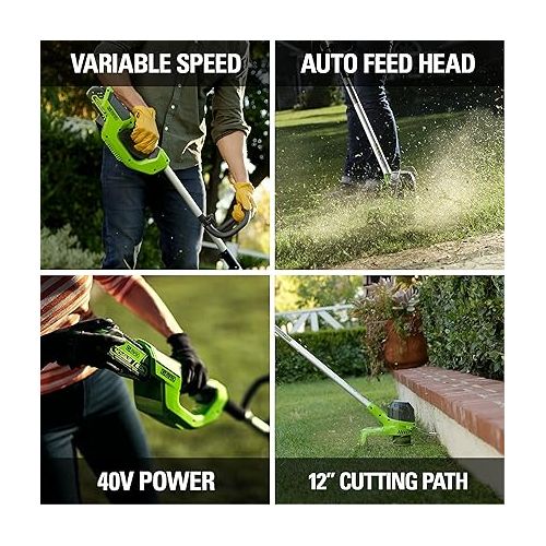  Greenworks 40V 12-Inch Cordless String Trimmer, Battery and Charger Not Included, BST4000