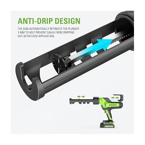  Greenworks 24V Cordless Caulk Gun 6-Speed Anti-Dripping with 2Ah USB Battery and 2A Charger