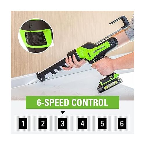  Greenworks 24V Cordless Caulk Gun 6-Speed Anti-Dripping with 2Ah USB Battery and 2A Charger