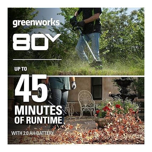  Greenworks Pro 80V Cordless Brushless String Trimmer + Leaf Blower Combo, 2Ah Battery and Charger Included STBA80L210