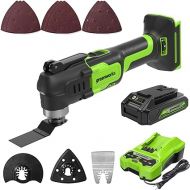 Greenworks 24V Cordless Oscillating Tool with Accessories, 6 Speed, 3° Oscillating Angle, Brushless Motor, Woodworking Multi-Tool with 2Ah Battery and Charger