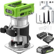 Greenworks 24V Cordless Trim Router, Variable Speed Brushless Motor Compact Palm Router with 2Ah Battery and Charger