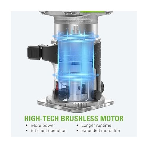  Greenworks 24V Cordless Trim Router, Variable Speed Brushless Motor Compact Palm Router with 2Ah Battery and Charger