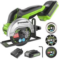 Greenworks 24V Brushless Cordless Compact Cut-Off Tool Kit, 2.0Ah Battery & Fast Charger, With Extra 3 in. Cut-Off Wheels (3-Pack)