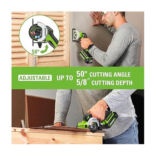  Greenworks 24V Brushless Cordless Compact Cut-Off Tool Kit, 2.0Ah Battery & Fast Charger, With Extra 3 in. Cut-Off Wheels (3-Pack)