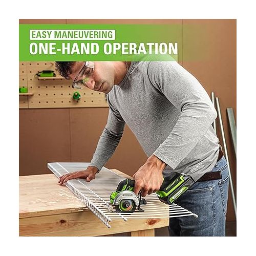  Greenworks 24V Brushless Cordless Compact Cut-Off Tool Kit, 2.0Ah Battery & Fast Charger, With Extra 3 in. Cut-Off Wheels (3-Pack)