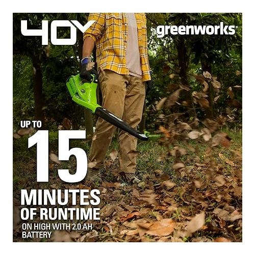  Greenworks 40V (Powerful, Quiet, Lightweight, 1 Hour Rapid Charger, 75+ Compatible Tools), 2.0Ah Battery and Charger