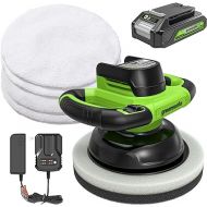 Greenworks 24V Powerful Cordless Car Buffer & Polisher, 10-inch pad 2800 RPM waxing machine with 4 Buffing Bonnets, 2.0Ah Battery & 2A Charger included