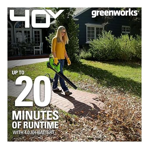  Greenworks 40V 17 inch Cordless Lawn Mower + Axial Leaf Blower with 4Ah Battery and Charger Combo Kit