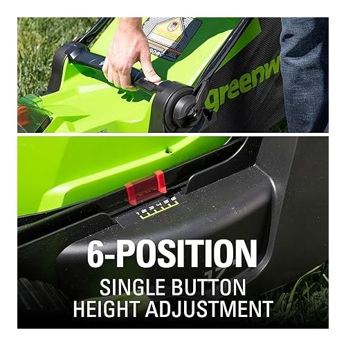  Greenworks 40V 17 inch Cordless Lawn Mower + Axial Leaf Blower with 4Ah Battery and Charger Combo Kit