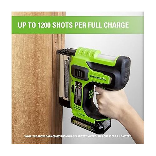 Greenworks 24V 18GA Brushless Brad Nailer Kit, Cordless Staple Gun, Electric Nail Stapler with 2Ah Battery and 2A Charger