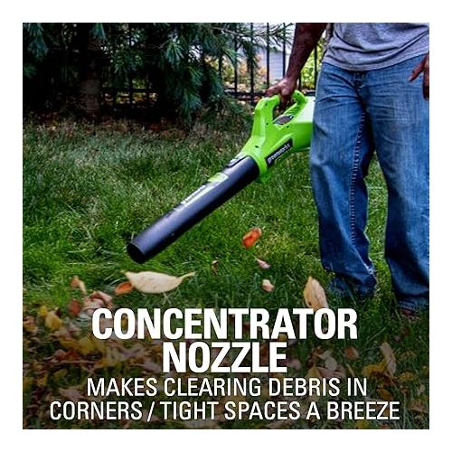  Greenworks 40V (100 MPH / 350 CFM / 75+ Compatible Tools) Cordless Axial Leaf Blower, 2.0Ah Battery and Charger Included