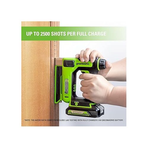  Greenworks 24V Cordless 2 in 1 Staple Gun Nail Gun, 3/8 in. Crown Stapler with 2Ah Battery and Charger