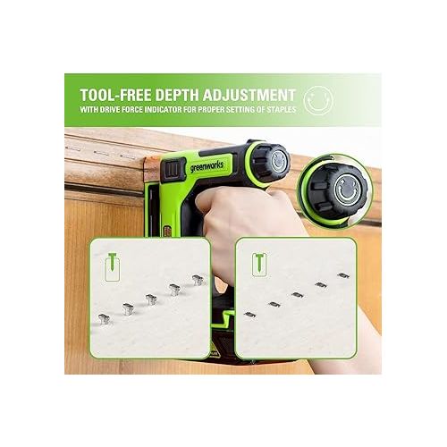  Greenworks 24V Cordless 2 in 1 Staple Gun Nail Gun, 3/8 in. Crown Stapler with 2Ah Battery and Charger