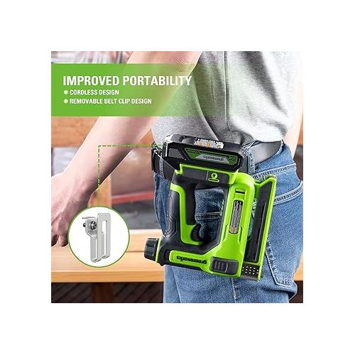  Greenworks 24V Cordless 2 in 1 Staple Gun Nail Gun, 3/8 in. Crown Stapler with 2Ah Battery and Charger