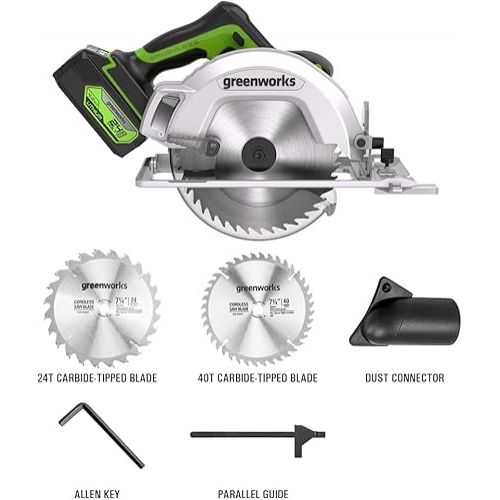  Greenworks 24V 7-1/4'' Circular Saw Brushless Cordless, with 4Ah Battery and 2A Charger