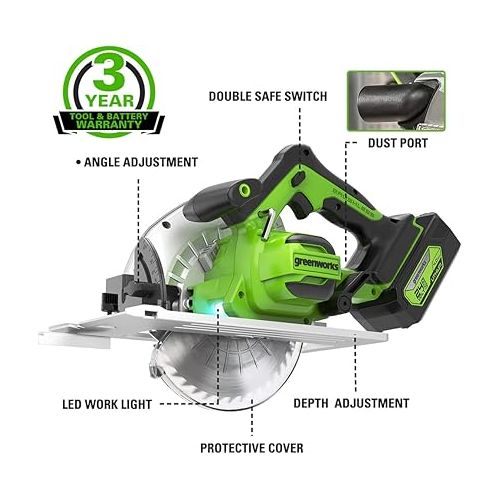  Greenworks 24V 7-1/4'' Circular Saw Brushless Cordless, with 4Ah Battery and 2A Charger