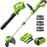 Greenworks 40V 13-Inch Cordless String Trimmer/Edger and Leaf Blower Combo Kit + 3 Bonus Spools, 2.0Ah Battery and Charger Included