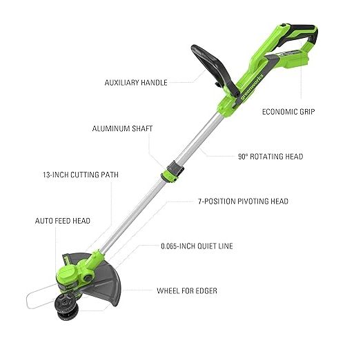  Greenworks 40V 13-Inch Cordless String Trimmer/Edger and Leaf Blower Combo Kit + 3 Bonus Spools, 2.0Ah Battery and Charger Included
