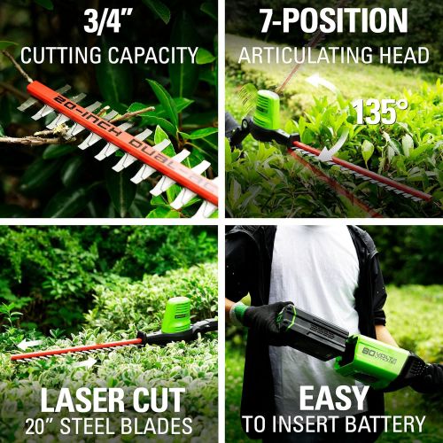  Greenworks Pro 80V 20 Cordless Pole Hedge Trimmer, 2.0Ah Battery and Charger Included