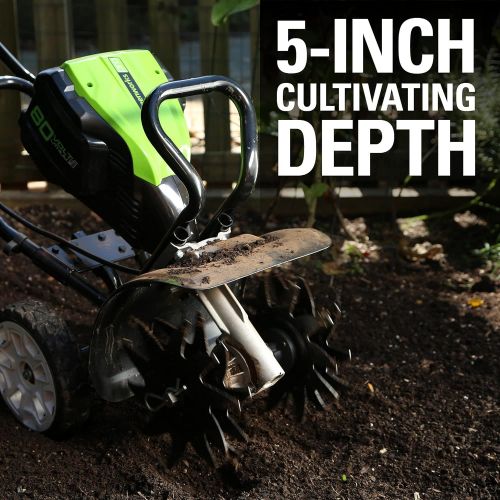  Greenworks Pro 80V 10 inch Cultivator with 2Ah Battery and Charger, TL80L210, Black And Green