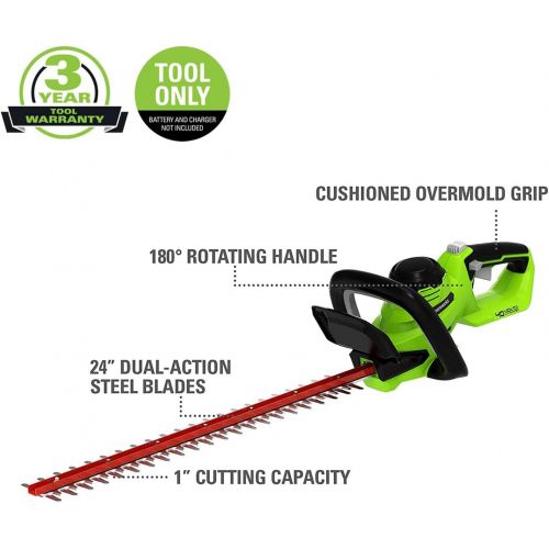  Greenworks 40V 24 Cordless Hedge Trimmer (1 Cutting Capacity), Tool Only