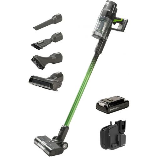  Greenworks 24V Brushless (500W) Cordless Stick Vacuum, Ultra Lightweight, LED Lights, 4Ah USB-C Battery and 30-Minute Faster Wall Charger Included (Green)