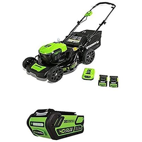  Greenworks 21-Inch 40V Brushless Cordless Mower, Two 2.5 AH Batteries and one 5.0 AH Battery 