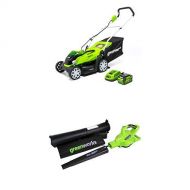 Greenworks 14-Inch 40V Cordless Lawn Mower with 40V 185 MPH Variable Speed Cordless Blower Vacuum Battery Not Included 24312