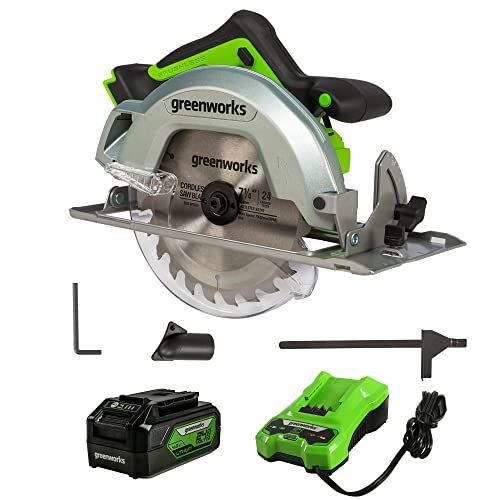  Greenworks 24V Brushless 7.25-Inch Circular Saw, 4.0Ah (USB Hub) Battery and Charger Included