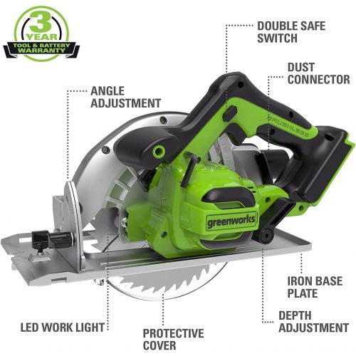  Greenworks 24V Brushless 7.25-Inch Circular Saw, 4.0Ah (USB Hub) Battery and Charger Included