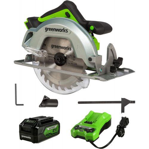  Greenworks 24V Brushless 7.25-Inch Circular Saw, 4.0Ah (USB Hub) Battery and Charger Included