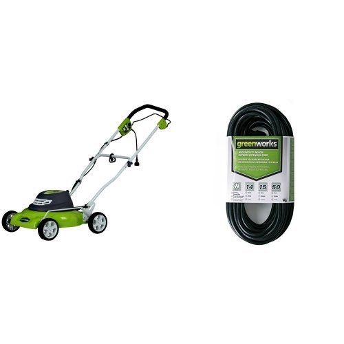  Greenworks 18-Inch 12 Amp Corded Lawn Mower 25012 with 50-Foot Indoor & Outdoor Extension Cord ECOA010