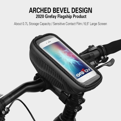  [아마존베스트]Grefay Bicycle Handlebar Bag Waterproof Mobile Phone Case Hard Shell Bicycle Mobile Phone Holder Handlebar Bag with Touch Screen for Smartphone GPS Sat Nav and Other Edge up to 6.5