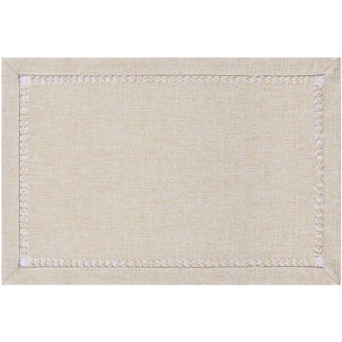  [아마존베스트]Grelucgo Handmade Hemstitched Polyester Rectangle Table Placemats (12x18 inch Set of 4, Beige)