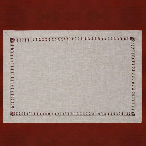  [아마존베스트]Grelucgo Handmade Hemstitched Polyester Rectangle Table Placemats (12x18 inch Set of 4, Beige)