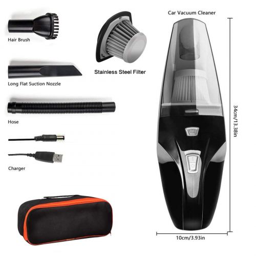  Grenature Handheld Vacuum, Cordless Car Vacuum Cleaner Wet Dry Vac USB Chargeable Mini Portable Automotive/Auto Vac Hand Lightweight Home Pet Cat Dog Hair Cleaning(4Kpa-Black)