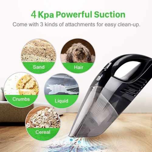  Grenature Handheld Vacuum, Cordless Car Vacuum Cleaner Wet Dry Vac USB Chargeable Mini Portable Automotive/Auto Vac Hand Lightweight Home Pet Cat Dog Hair Cleaning(4Kpa-Black)