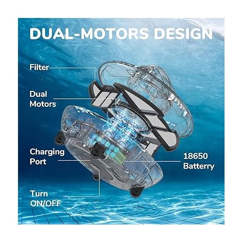  Robotic Pool Vacuum Cleaner - Autonomous Pool Vacuum for Above & In-Ground Pools - Strong Suction, Self-Docking Underwater Skimmer with Top Handle in Arctic Blue