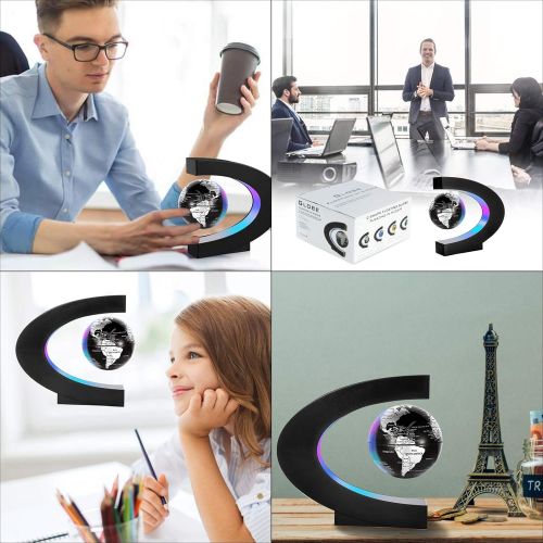  [아마존베스트]Gresus Magnetic Levitation Floating World Map Globe with C Shape Base, Floating Globe with LED Lights, Great Fathers Students Teacher Business Boyfriend Birthday Gift for Desk Deco