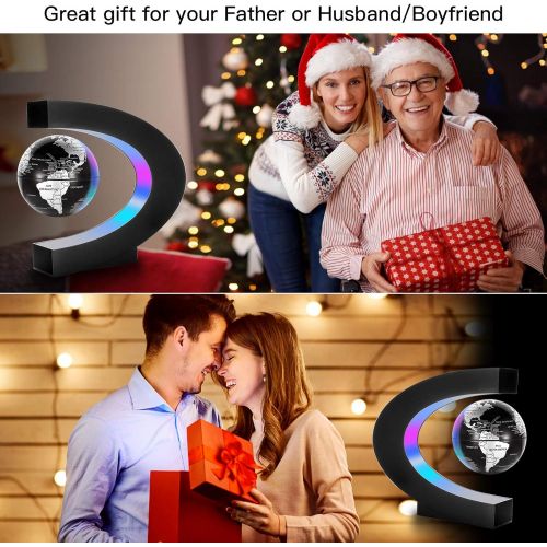  [아마존베스트]Gresus Magnetic Levitation Floating World Map Globe with C Shape Base, Floating Globe with LED Lights, Great Fathers Students Teacher Business Boyfriend Birthday Gift for Desk Deco