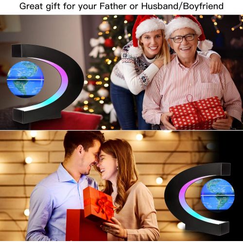  [아마존베스트]Gresus Upgraded Magnetic Levitation Floating World Map Globe with C Shape Base, Floating Globe with LED Lights, Great Fathers Students Business Boyfriend Birthday Gift for Desk Dec