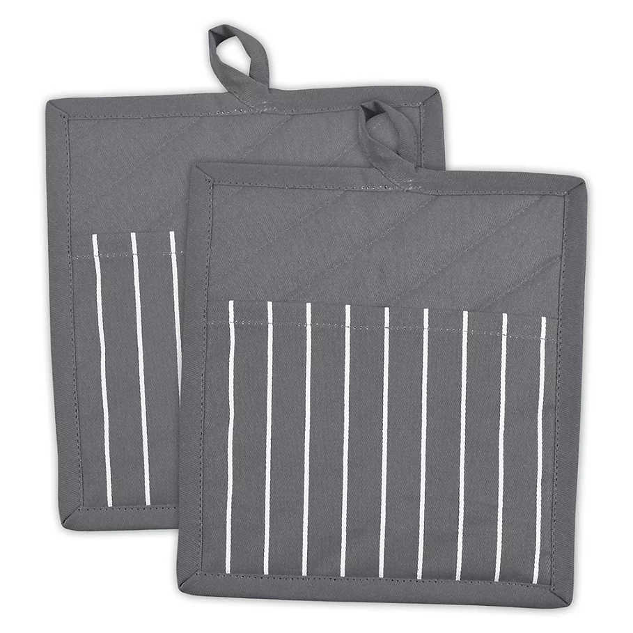  Grey Stripe Pocket Oven Mitts (Set of 2)