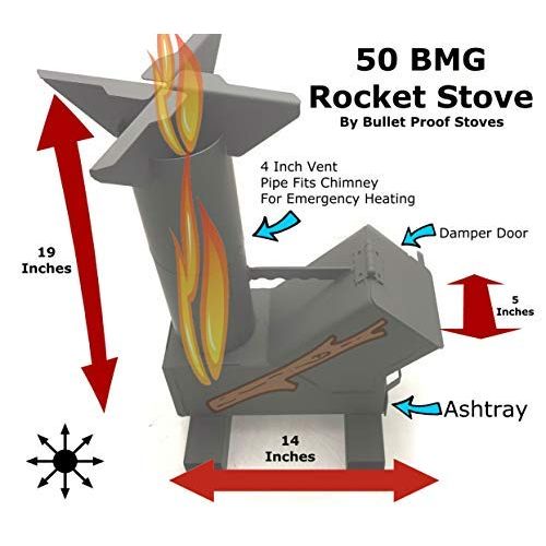  Griddle SHTFandGO Bullet Proof 50BMG Rocket Stove Tent Heater Gravity Feed