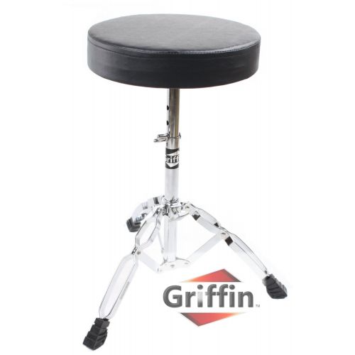  Drum Throne Stand by Griffin Padded Drummer’s Seat Comfortable Drum Set Percussion Stool for Adults Professional Double Braced Hardware Chair for Practice with Adjustable Height fr