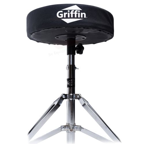  Drum Throne Stand by Griffin Padded Drummer’s Seat Comfortable Drum Set Percussion Stool for Adults Professional Double Braced Hardware Chair for Practice with Adjustable Height fr