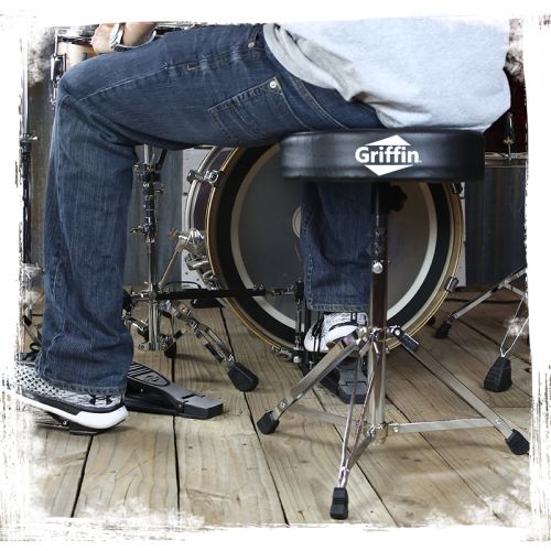  Drum Throne Stand by Griffin Padded Drummer’s Seat Comfortable Drum Set Percussion Stool for Adults Professional Double Braced Hardware Chair for Practice with Adjustable Height fr