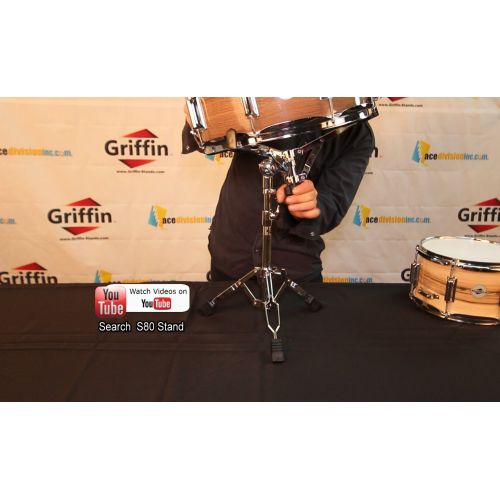  Snare Drum Stand by Griffin Deluxe Percussion Hardware Base Kit with Double Braced, Light Weight Mount for Standard Snare and Tom Drums Slip-Proof Gear Tilter Sturdy Clamp Style Ba